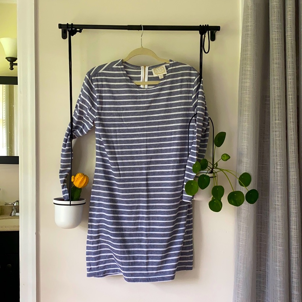 Nautical Navy Striped Dress with Gold Accent Zip